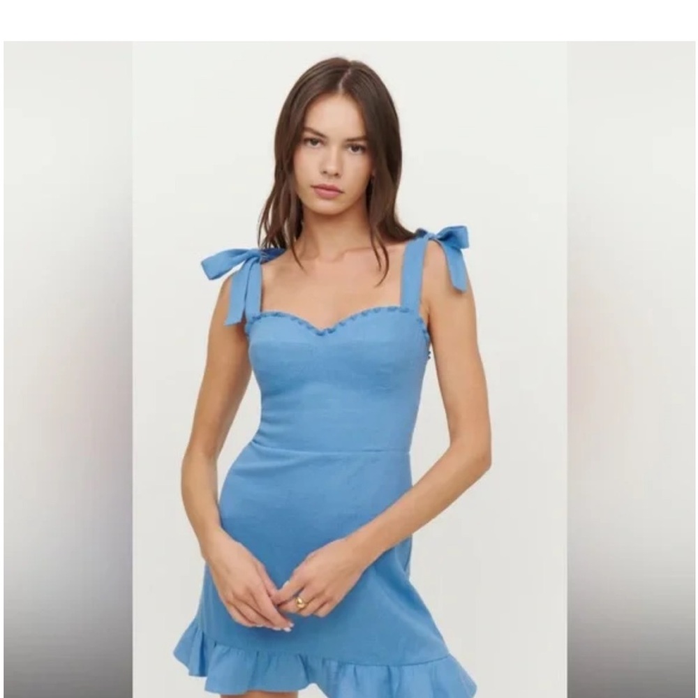 Blue Sleeveless Dress with Bow Straps